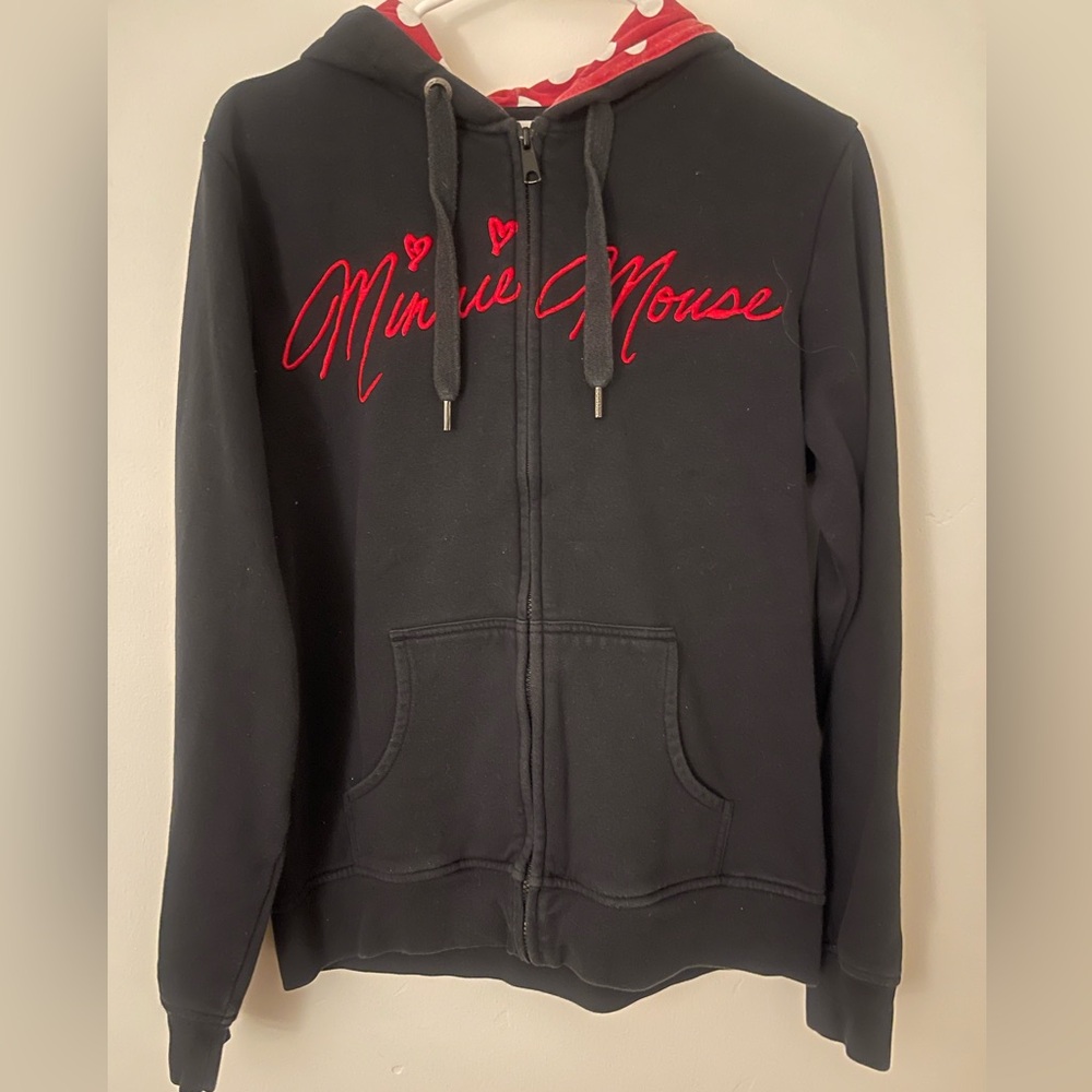 Vintage Disney Parks Red and Black Polka Dot Hoodie